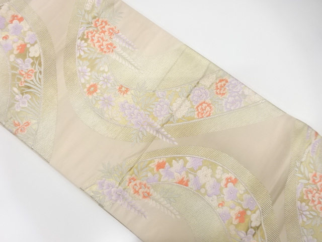 JAPANESE KIMONO / ANTIQUE FUKURO OBI / SILK / WOVEN KIKU & PEONY